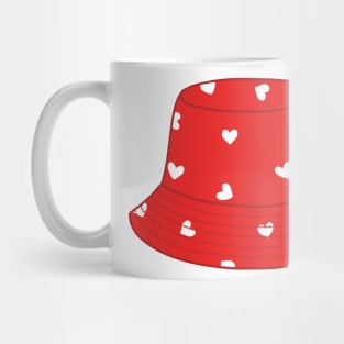 Red bucket hat with white hearts Mug